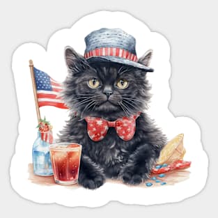 Patriotic Black Cat, 4th of July Design Sticker